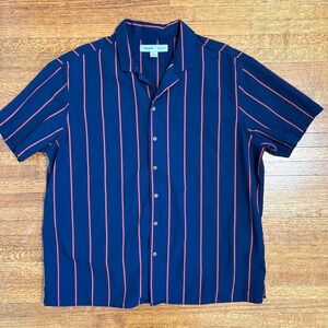 Old Navy Men's XL Camp Shirt Navy Red Stripe Button Up‎ Short Sleeve Casual Top